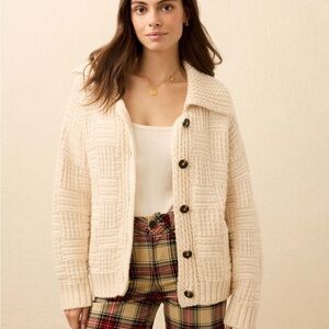 Faherty Heirloom Cream Textured Button-Up Cardigan